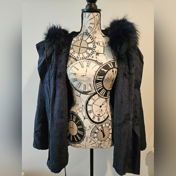 ⭐️ Army Yves Salomon genuine fur lined navy blue parka size 32 - Picture 8 of 16